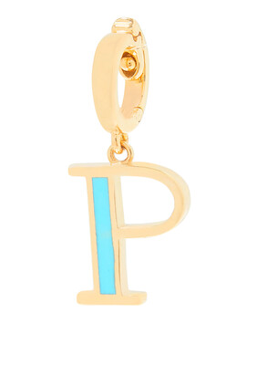 English Letter P Charm, 18k Yellow Gold